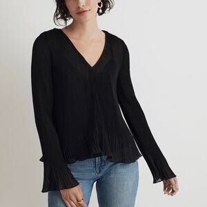 Madewell Pleated Flare Sleeve Black Top Blouse With Cami XS New